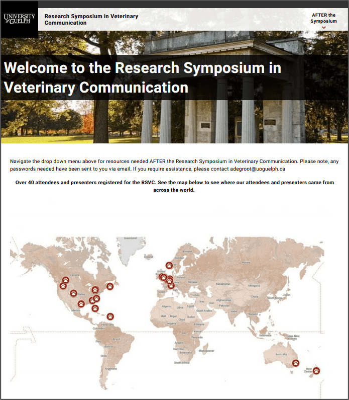 Website home page for Research Symposium in Veterinary Communication, July 2021